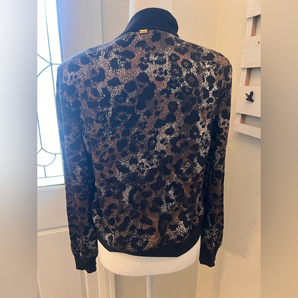 St John Sport Leopard Animal Print Knit Zip Cardigan Jacket Wool Blend M - Picture 9 of 12